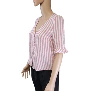 Zara trf collection Womens Striped Ruffled Detail Button Up Blouse Size M